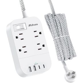 15FT Extension Cord, Flat Plug Power Strip with USB C, 4 Outlets with 4 USB Ports, Wall Mount, Overload Protection, Desk Charging Station for Office, School, Dorm Room Essentials, ETL Listed in Kuwait