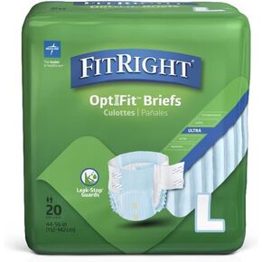 FitRight Ultra Adult Diapers, Disposable Incontinence Briefs with Tabs, Heavy Absorbency, Small, 20"-33", 4 packs of 20 (80 total)