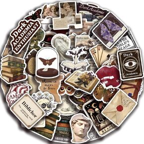 50 Pcs Dark Academia Stickers, Dark Academia Decor, Vintage Gothic Aesthetic Sticker for Journaling Scrapbook, Witchy Aesthetic Stickers for Water Bottle Laptop for Kids Teens Fans for Party Supply