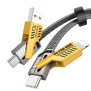 USB C Cable [65W 4 in 1 Charging Cable, 3FT] Flat Braided USB C Charger Cord with Data Transfe, Multi Charging Cable Combo Type C/USB A/L Port fit for iPhone/iPad & Most Devices, 3FT