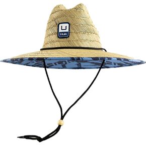 HUK Men's Printed Straw, Lifeguard Style Wide Brim Sun Hat