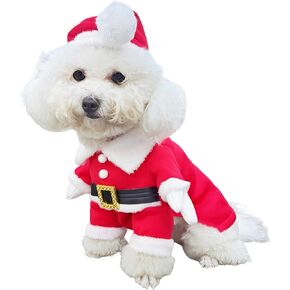 Pet Christmas Costume for Small & Medium Dogs and Cats - Santa Outfit Cosplay Costumes with Hat, Perfect for Holiday Parties,L
