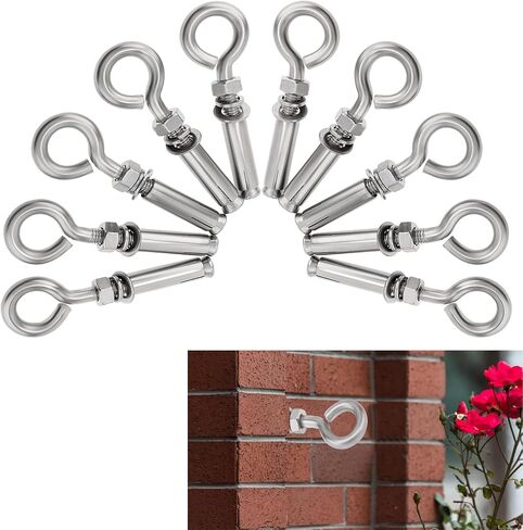 Concrete Eye Bolts 6Pcs, M10 Eyebolt Bolts Stainless Steel Concrete Anchor Eyebolt Screw Hooks, Heavy Duty Brick Anchors Eyebolts Expansion Screw Lifting Ring Bolt Fastener 3/8 for Concrete Wall in Kuwait