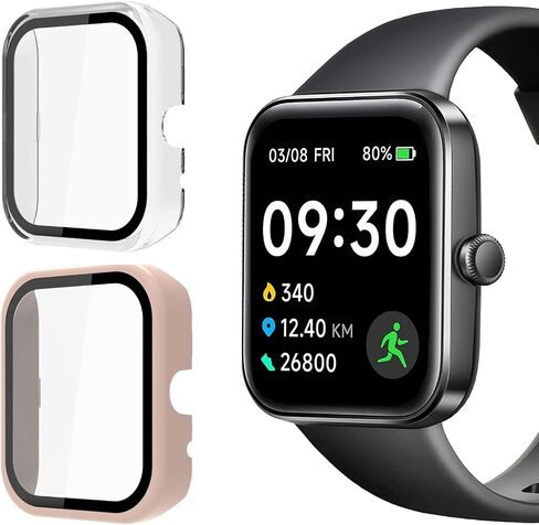 ID207 Case, Hard PC Case with Tempered Glass Screen Protector Compatible with Boean ID207 1.69 Watch/GGZZ ID207 1.69"/Dirrelo Watch ID207 / Fitpolo FVYAO ID207 1.69 Watch (2 Pack-Black+Pink) in Saudi Arabia