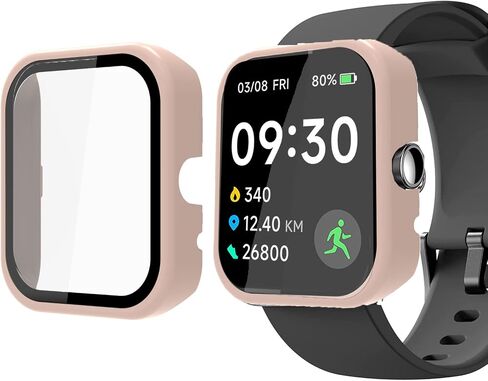 ID207 Case, Hard PC Case with Tempered Glass Screen Protector Compatible with Boean ID207 1.69 Watch/GGZZ ID207 1.69"/Dirrelo Watch ID207 / Fitpolo FVYAO ID207 1.69 Watch (2 Pack-Black+Pink) in Saudi Arabia
