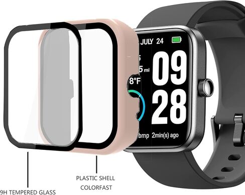 ID207 Case, Hard PC Case with Tempered Glass Screen Protector Compatible with Boean ID207 1.69 Watch/GGZZ ID207 1.69"/Dirrelo Watch ID207 / Fitpolo FVYAO ID207 1.69 Watch (2 Pack-Black+Pink) in Saudi Arabia