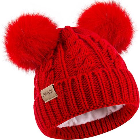 Kids Winter Beanie Children’s Warm Knitted Fleece Lined Ski Pom-Pom Warm Knit Hat for Boys & Girls 3-9 Years Purple in Saudi Arabia