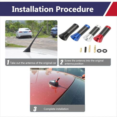 هوائي سيارة من ألياف الكربون قطعة واحدة من Ajxn، هوائي قصير من سبيكة معدنية مقاس 1.37 بوصة × 0.59 بوصة، أداة استقبال مثبتة على الخيط، يناسب الحجم العالمي لمعظم السيارات مثل سيارات الدفع الرباعي والشاحنات الصغيرة والشاحنات (أسود) in Kuwait