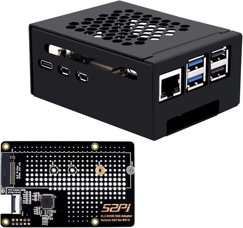 GeeekPi Metal Case with N07 PCIe M.2 M-Key NVMe SSD PCIe Peripheral Bottom Board for Raspberry Pi 5, Support M.2 Key-M NVMe SSD 2230/2242/2260/2280 (with Active Cooler) in Kuwait