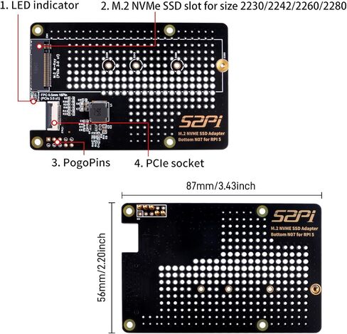 GeeekPi Metal Case with N07 PCIe M.2 M-Key NVMe SSD PCIe Peripheral Bottom Board for Raspberry Pi 5, Support M.2 Key-M NVMe SSD 2230/2242/2260/2280 (with Active Cooler) in Kuwait