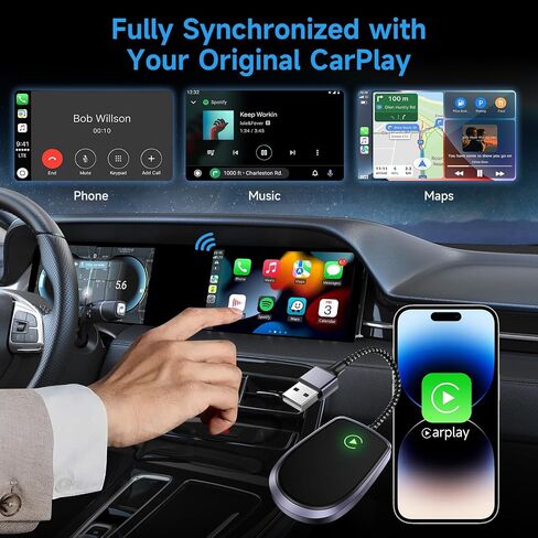 Wireless CarPlay Adapters - Wireless carplay Adapters for Apple Convert Factory Wired to Wireless Apple carplay, Plug and Play carplay Wireless Adapters No Latency from, Suitable for iPhone iOS 10+ in Saudi Arabia