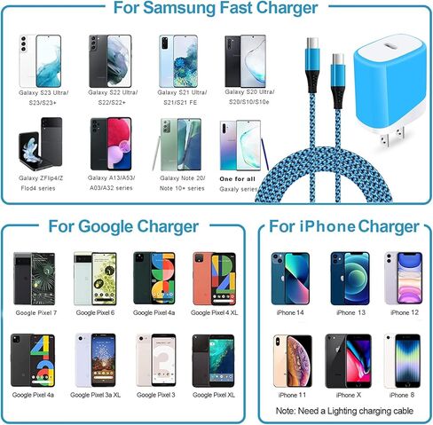 شاحن هاتف سامسونج شاحن فائق السرعة من النوع C مع كابل شحن سريع USBC إلى USBC لهاتف Samsung A15 A53 A03S A32 A12 A22 A23 A52 A33 A73، Galaxy S24 Ultra S23 S22FE S21 S20، كتلة شاحن حائط USB C in Kuwait