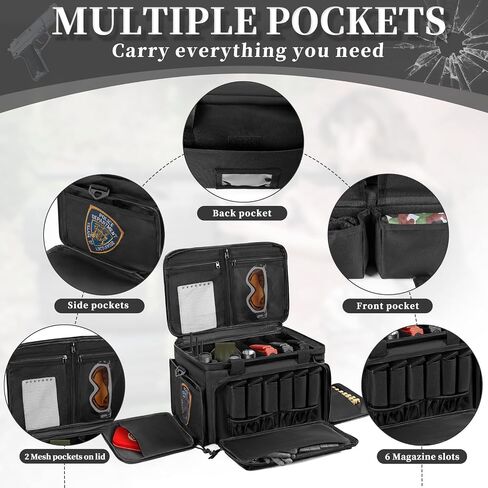 Tactical Gun Range Bag for 4 Handguns, Pistol Shooting Range Bag with 6 Magazine Slots and Multi-Pockets, Lockable Outdoor Hunting and Shooting Range Case in Saudi Arabia