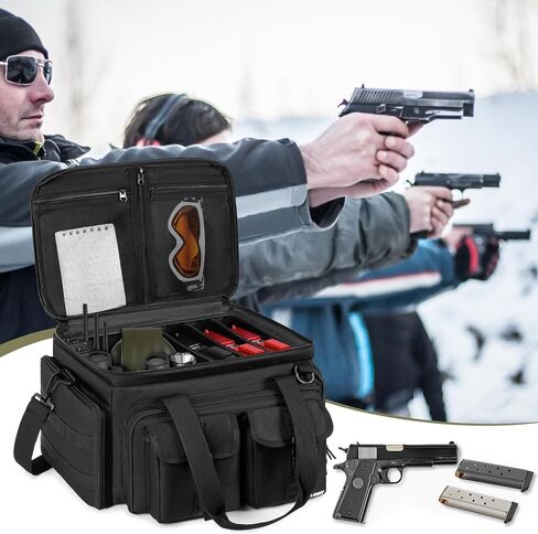 Tactical Gun Range Bag for 4 Handguns, Pistol Shooting Range Bag with 6 Magazine Slots and Multi-Pockets, Lockable Outdoor Hunting and Shooting Range Case in Saudi Arabia