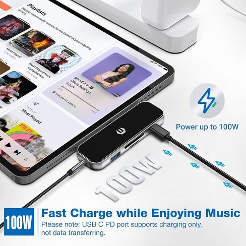 محول USB C، 6 منافذ USB C Multiport Hub 2021 2020 12.9/11 بوصة، iPad Air 5/4 Dongle 4K HDMI، منفذ USB 3.0، قارئ بطاقة SD/TF، ​​شحن سريع 100 وات PD، مقبس سماعة الرأس in Kuwait