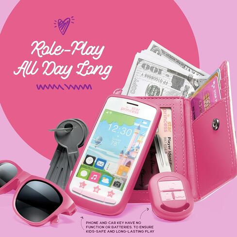 Play Purse for Girls and Toddlers - Little Girls Toys Pretend Play Accessories: Toy Phone, Wallet, Credit Cards, Keys, Pretend Makeup for Role Playing Toys for Girls Ages 3 4 5 6 7 8 Years and Up in Saudi Arabia