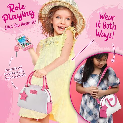 Play Purse for Girls and Toddlers - Little Girls Toys Pretend Play Accessories: Toy Phone, Wallet, Credit Cards, Keys, Pretend Makeup for Role Playing Toys for Girls Ages 3 4 5 6 7 8 Years and Up in Saudi Arabia