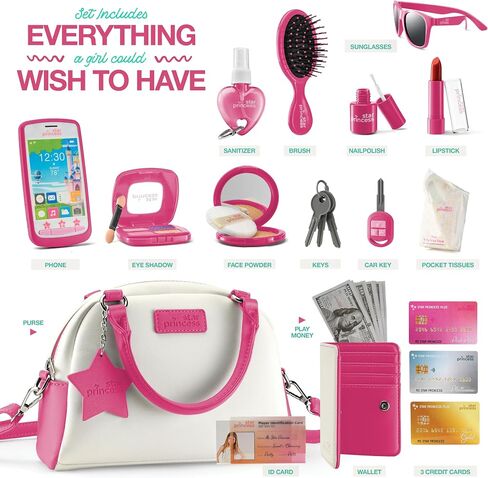 Play Purse for Girls and Toddlers - Little Girls Toys Pretend Play Accessories: Toy Phone, Wallet, Credit Cards, Keys, Pretend Makeup for Role Playing Toys for Girls Ages 3 4 5 6 7 8 Years and Up in Saudi Arabia