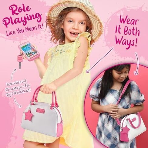 Play Purse for Girls and Toddlers - Little Girls Toys Pretend Play Accessories: Toy Phone, Wallet, Credit Cards, Keys, Pretend Makeup for Role Playing Toys for Girls Ages 3 4 5 6 7 8 Years and Up in Saudi Arabia