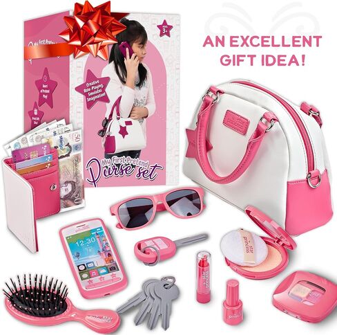 Play Purse for Girls and Toddlers - Little Girls Toys Pretend Play Accessories: Toy Phone, Wallet, Credit Cards, Keys, Pretend Makeup for Role Playing Toys for Girls Ages 3 4 5 6 7 8 Years and Up in Saudi Arabia