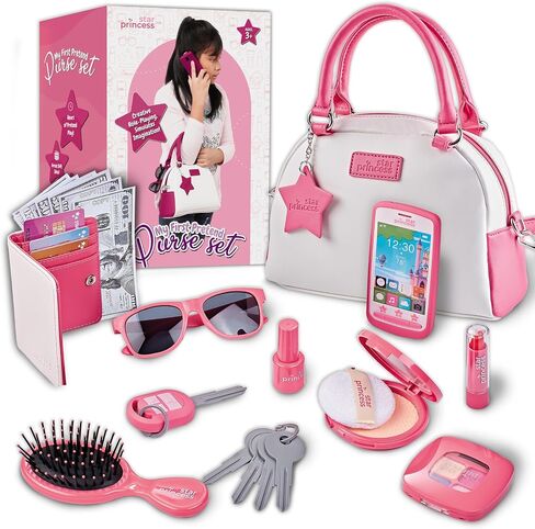 Play Purse for Girls and Toddlers - Little Girls Toys Pretend Play Accessories: Toy Phone, Wallet, Credit Cards, Keys, Pretend Makeup for Role Playing Toys for Girls Ages 3 4 5 6 7 8 Years and Up in Saudi Arabia