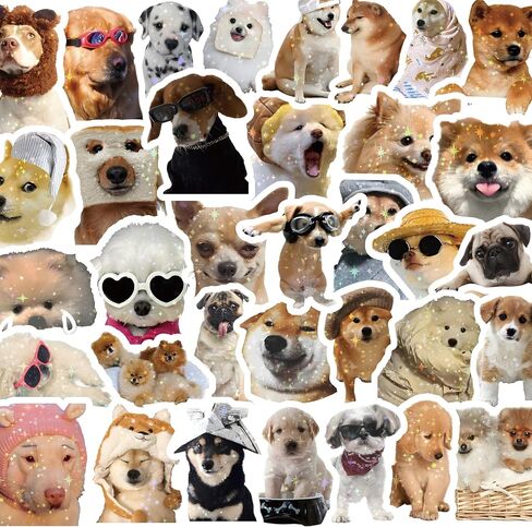 100 Pcs Funny Dog Meme Stickers, Holographic Sparkly Cute Dog Stickers for Water Bottles, Laptops, Vinyl Waterproof, Puppy Pet Sticker, Dog Theme Party Supplies, Gifts for Kids Teens Adults (Dog) in Saudi Arabia