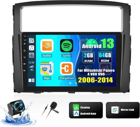 ستيريو سيارة CamECHO 2+64G Android 13 لسيارة Mitsubishi Pajero 4 V80 V90 2006-2014، راديو CarPlay اللاسلكي وراديو السيارة التلقائي Android، شاشة لمس 9 بوصات داخل لوحة القيادة GPS مع بلوتوث WiFi RDS SWC Mirror Link in Saudi Arabia