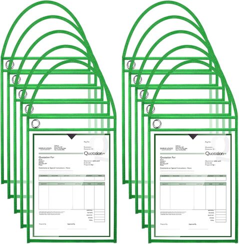 30 Pack Shop Ticket Holders Work Order Holder for 9 x 12 Inch Hanging Sleeve Job Ticket Holders with Strap, Both Sides Clear (Black) in Kuwait