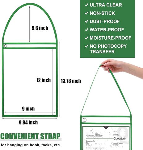 30 Pack Shop Ticket Holders Work Order Holder for 9 x 12 Inch Hanging Sleeve Job Ticket Holders with Strap, Both Sides Clear (Black) in Kuwait