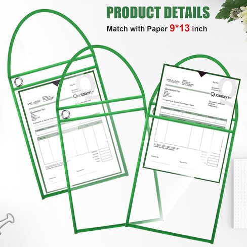 30 Pack Shop Ticket Holders Work Order Holder for 9 x 12 Inch Hanging Sleeve Job Ticket Holders with Strap, Both Sides Clear (Black) in Kuwait