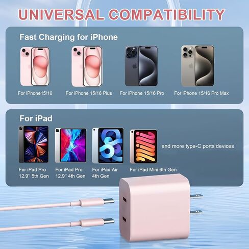 عبوتان باللون الأبيض لشاحن iPhone 15 شحن سريع، شاحن حائط USB C مزدوج المنفذ 40 وات، كتلة شحن سريعة مع سلك شحن USB C إلى C بطول 6 أقدام متوافق مع iPhone 15/15 Plus/15 Pro/15 Pro Max in Saudi Arabia