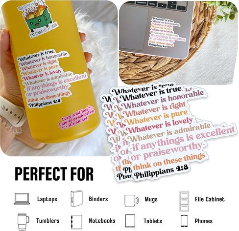 (3Pcs) Philippians 4:8 Whatever is True Whatever is Noble Whatever Stickers Bible Christian 3" Waterproof Vinyl Sticker for Laptop, Water Bottle, Tumbler, Accessory Gifts for Her Him 3 Inches in Saudi Arabia