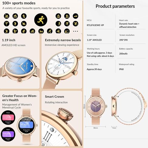 ساعات MIDDOW الذكية للنساء [إجراء مكالمة/رد] جهاز تتبع اللياقة البدنية ومراقب معدل ضربات القلب/النوم، IP68 مقاوم للماء عداد الخطى في الهواء الطلق للنساء ساعة ذكية، هواتف Android متوافقة مع iPhone in Kuwait