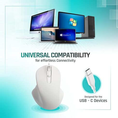 Matias Premium Wired USB-C PBT Computer Mouse - High Precision, Ergonomic Design - Left Right Hand Use - Home and Office Use - Compatible for PC, MacBook, Chromebook, Laptop, Desktop - (White) in Saudi Arabia