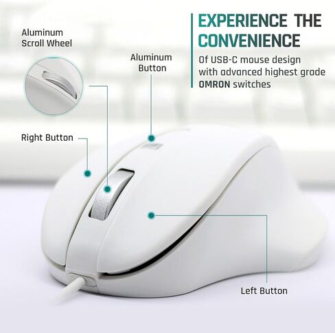 Matias Premium Wired USB-C PBT Computer Mouse - High Precision, Ergonomic Design - Left Right Hand Use - Home and Office Use - Compatible for PC, MacBook, Chromebook, Laptop, Desktop - (White) in Saudi Arabia