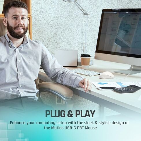 Matias Premium Wired USB-C PBT Computer Mouse - High Precision, Ergonomic Design - Left Right Hand Use - Home and Office Use - Compatible for PC, MacBook, Chromebook, Laptop, Desktop - (White) in Saudi Arabia