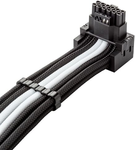 كابل CableMod RT-Series Pro ModMesh بأكمام 12VHPWR 90° StealthSense PCI-e لأجهزة ASUS/Seasonic/Phanteks - البديل A (أسود + أبيض، 16 سنًا إلى رباعي 8 سنون، 60 سم) in Kuwait