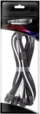 كابل CableMod RT-Series Pro ModMesh بأكمام 12VHPWR 90° StealthSense PCI-e لأجهزة ASUS/Seasonic/Phanteks - البديل A (أسود + أبيض، 16 سنًا إلى رباعي 8 سنون، 60 سم) in Kuwait