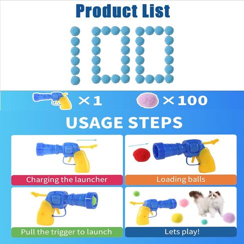 لعبة القط القطيفة الكرات قاذفة بندقية القط جلب لعبة بندقية مطلق النار الحيوانات الأليفة اللعب أفخم الكرة بندقية الرماية مع 100 قطعة كرات بوم بوم التفاعلية للقطط الداخلية القطط النشطة ممارسة اللعب التدريب اللعب in Kuwait