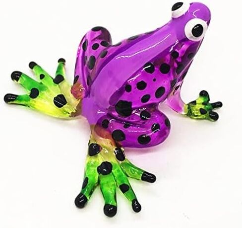 Tiny 1⅝" Long Red Black Dots Frog Figurine - Miniature Hand Blown Glass Colorful Poison Dart Frogs Amphibian Tropical Animals Crystal Decorative Collectible Figurines Home Décor Gifts in Kuwait