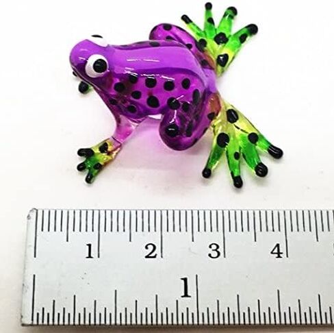Tiny 1⅝" Long Red Black Dots Frog Figurine - Miniature Hand Blown Glass Colorful Poison Dart Frogs Amphibian Tropical Animals Crystal Decorative Collectible Figurines Home Décor Gifts in Kuwait
