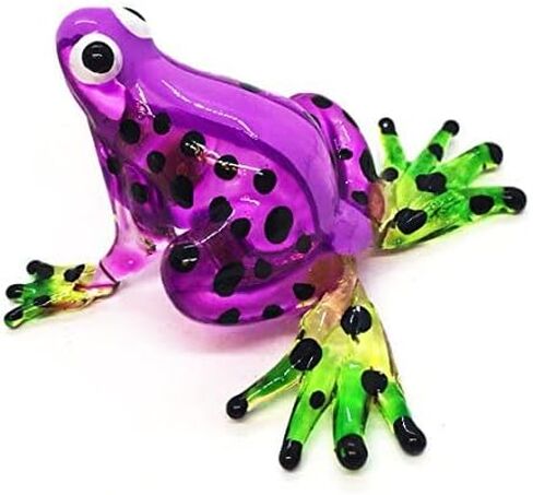 Tiny 1⅝" Long Red Black Dots Frog Figurine - Miniature Hand Blown Glass Colorful Poison Dart Frogs Amphibian Tropical Animals Crystal Decorative Collectible Figurines Home Décor Gifts in Kuwait