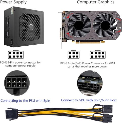 CERRXIAN 20 سم PCI-E 8 Pin أنثى إلى Dual 8 Pin (6+2) كابل طاقة مقسم بطاقة الرسومات ذكر، PCI Express 8Pin ATX GPU VGA PSU Y Splitter Mining كابل تمديد بطاقة الفيديو (2 حزمة، 8-2x8) in Saudi Arabia