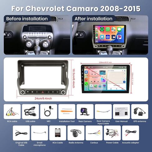 8 Core 6G+128G Radio for Chevrolet Camaro 2008-2015, Rimoody Android 13 Car Stereo Carplay Android Auto 9 Inch Touchscreen GPS 4G-WiFi Bluetooth FM DSP-36 Mirror Link 59-UI Themes AHD Backup Camera in Saudi Arabia