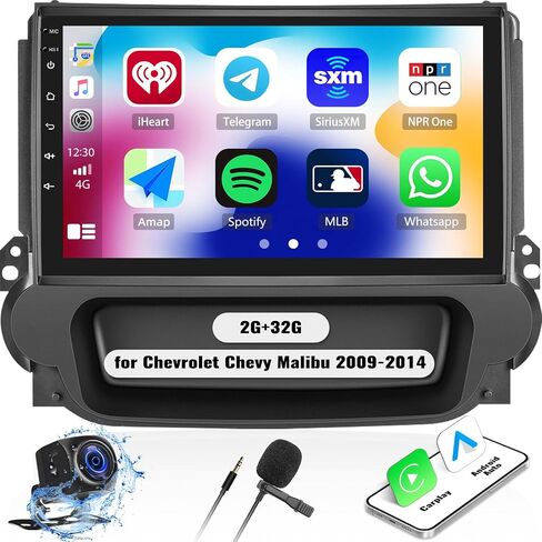 Camecho 2G+32G لسيارة شيفروليه تشيفي ماليبو 2009-2014، ستيريو سيارة Android 13 مع Carplay اللاسلكي Android Auto، راديو سيارة بشاشة تعمل باللمس 9 بوصة مع بلوتوث GPS WiFi EQ + كاميرا احتياطية AHD وميكروفون in Saudi Arabia