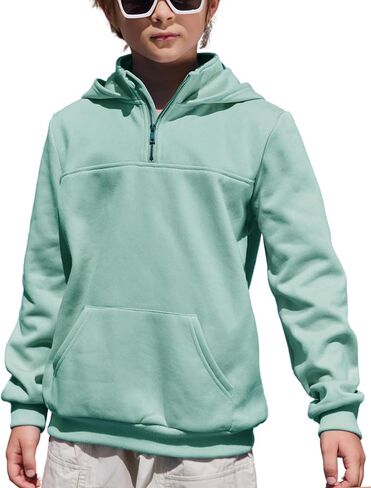 Arshiner Boy's Loose Fit Quarter-Zip Pullover Hoodie Sweatshirt - Lightweight Fleece - 4~12 Years Kids in Saudi Arabia