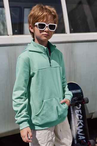 Arshiner Boy's Loose Fit Quarter-Zip Pullover Hoodie Sweatshirt - Lightweight Fleece - 4~12 Years Kids in Saudi Arabia