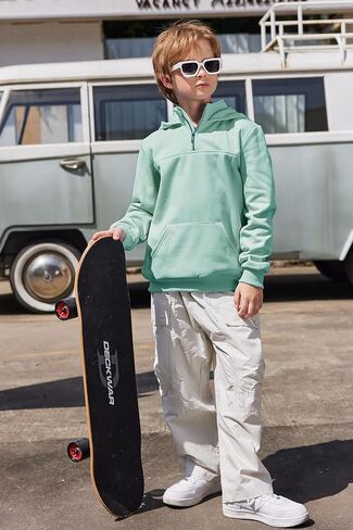 Arshiner Boy's Loose Fit Quarter-Zip Pullover Hoodie Sweatshirt - Lightweight Fleece - 4~12 Years Kids in Saudi Arabia