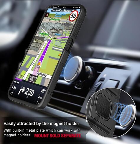 Nakedcellphone Rugged Combo for Samsung Galaxy A25 5G / Galaxy A15 5G Phone Case, Hybrid Ring Grip Cover with Stand [Built-in Mounting Plate] and Belt Clip Holster Holder - Black in Saudi Arabia