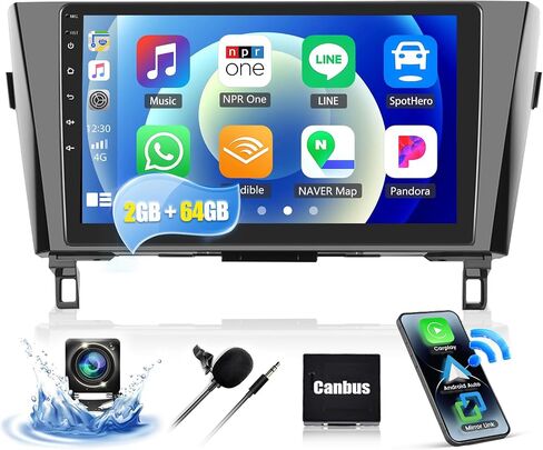 2G + 64G راديو السيارة ستيريو لنيسان روغ 2014 2015 2016 2017 2018 مع CarPlay اللاسلكي Android Auto 10 بوصة تعمل باللمس راديو Android 13 وحدة رئيسية مع WiFi GPS Navigation Bluetooth FM HD كاميرا احتياطية in Saudi Arabia